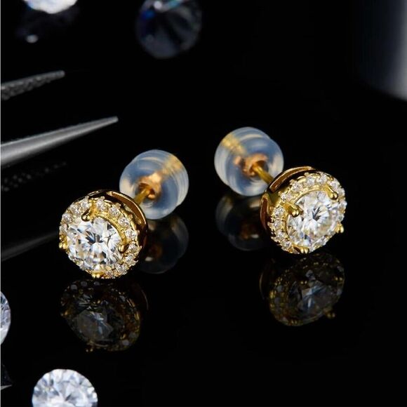 Moissanite Stud Earrings 18k Gold Vermeil Lab Created Diamond Women Earrings * - Picture 2 of 3